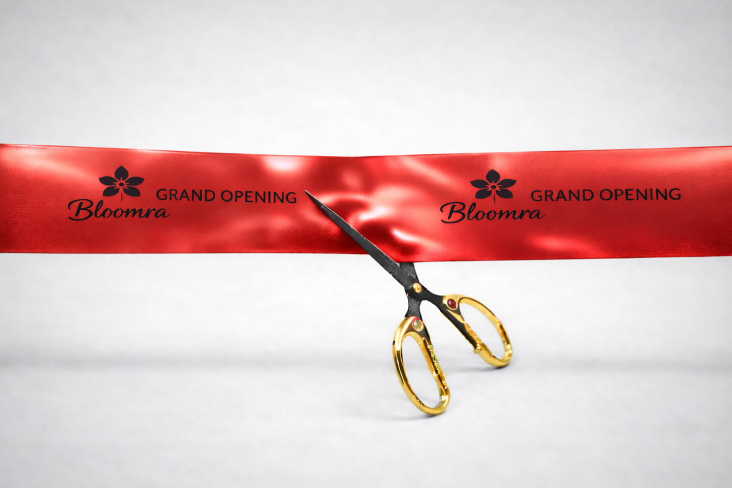 Ruban d'inauguration rouge métallisé imprimé sur mesure par JM Band®.