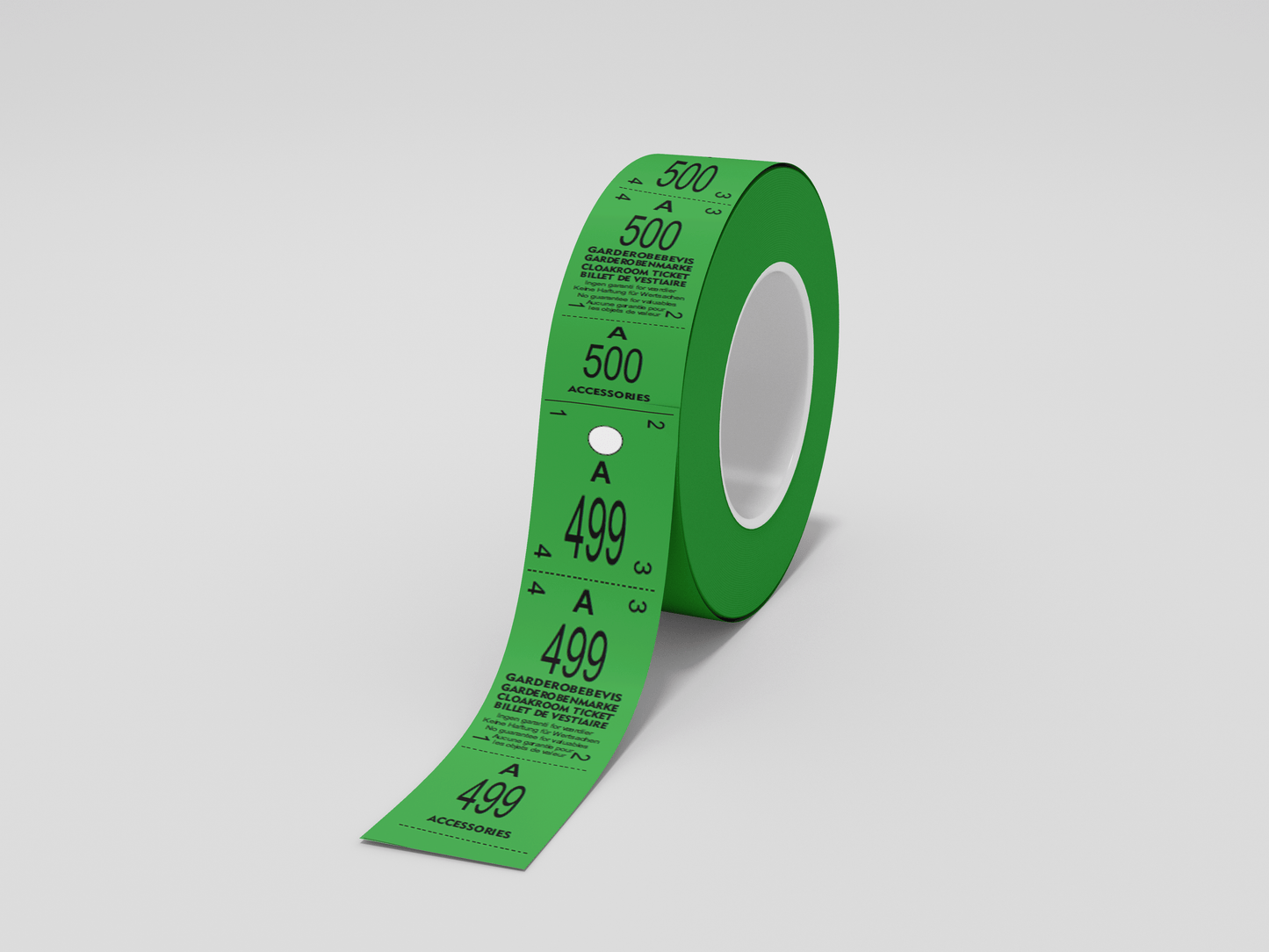 Cloakroom Tickets Roll 500 - Three Parts Tickets JM Band® 1 Green