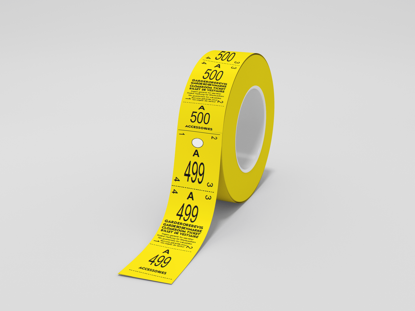Cloakroom Tickets Roll 500 - Three Parts Tickets JM Band® 1 Yellow