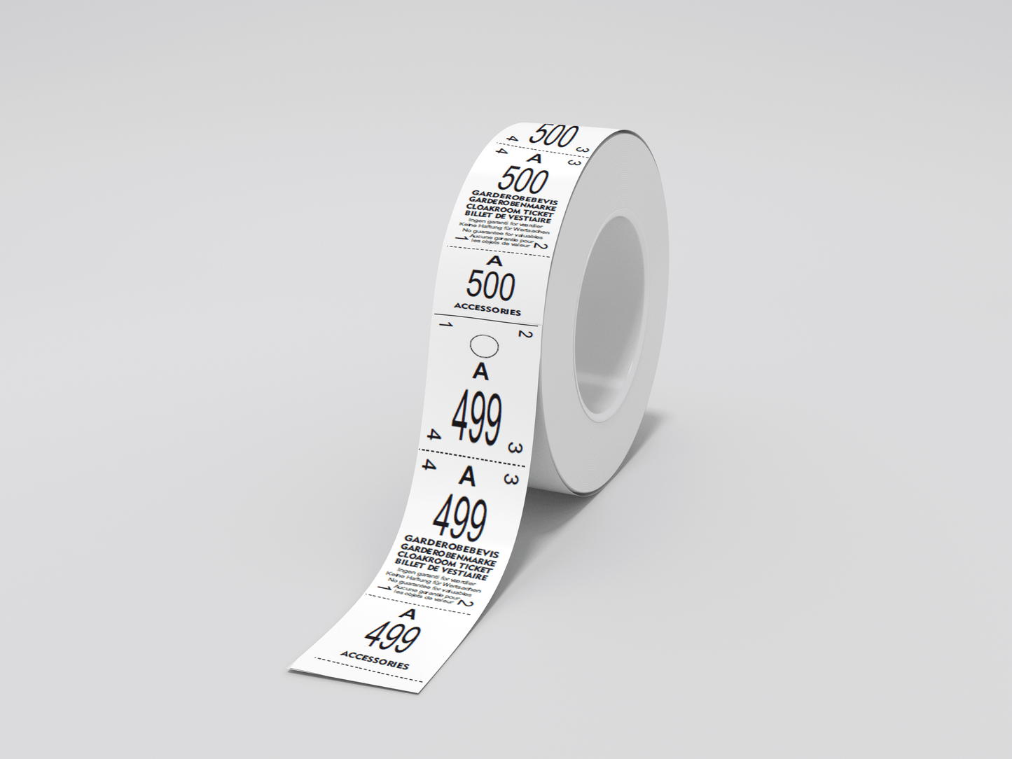 Cloakroom Tickets Roll 500 - Three Parts Tickets JM Band® 1 White