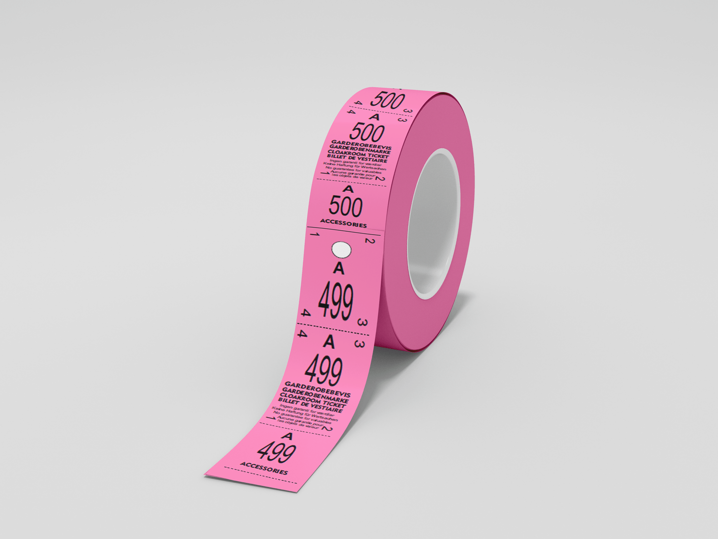 Cloakroom Tickets Roll 500 - Three Parts Tickets JM Band® 1 Pink