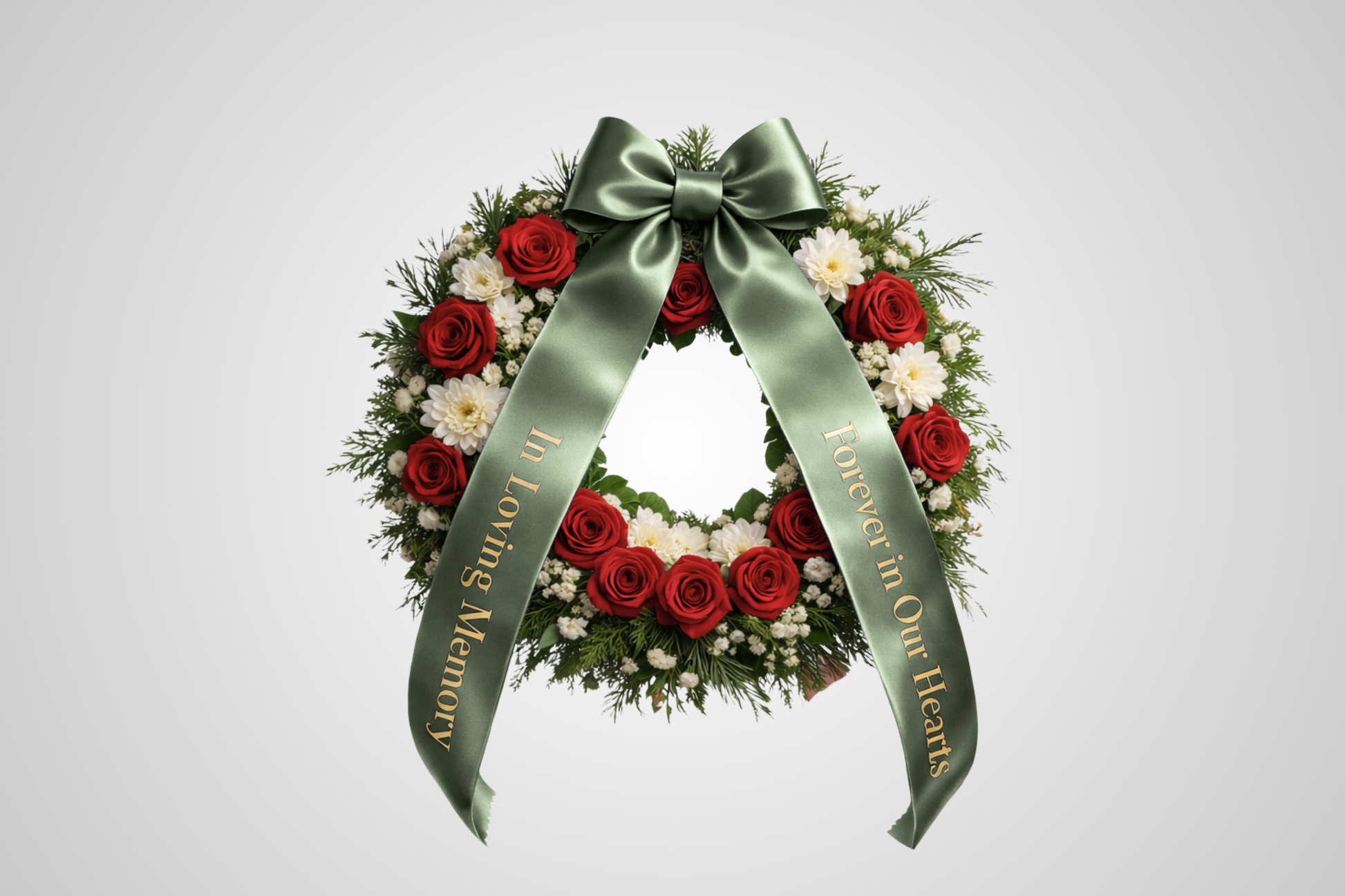 Ruban de bouquet en satin écologique imprimé sur mesure, couleur vert mousse, de JM Band®.