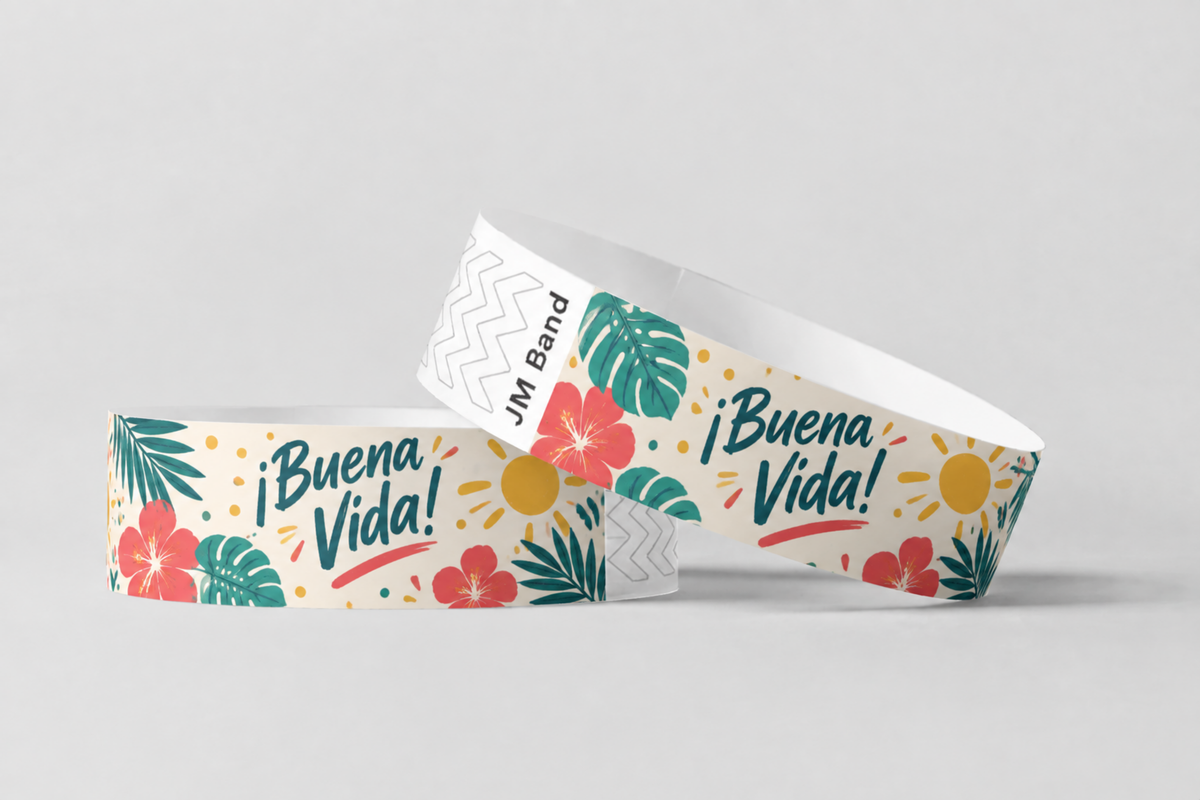 Deux bracelets en papier avec imprimé fleurs tropicales en quadrichromie