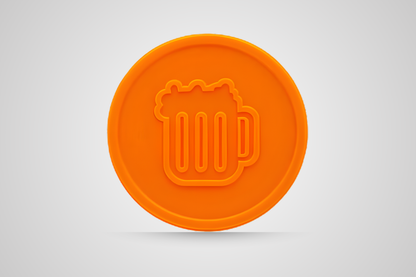 Jeton-cadeau orange en relief pour une boisson de la marque JM Band®.