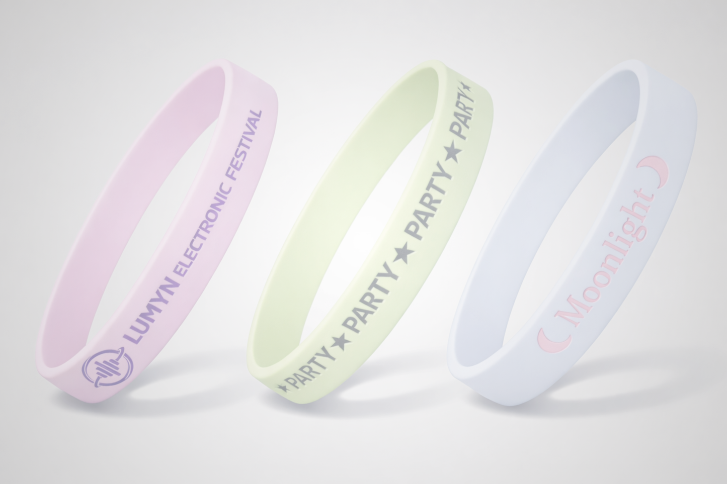 Silikon-Armbänner mat Drock vun JM Band®, déi am Däischteren liichten