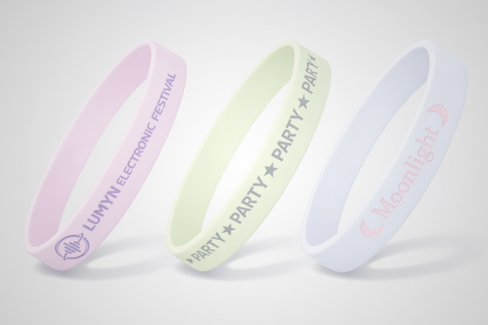 Silikon-Armbänner mat Drock vun JM Band®, déi am Däischteren liichten