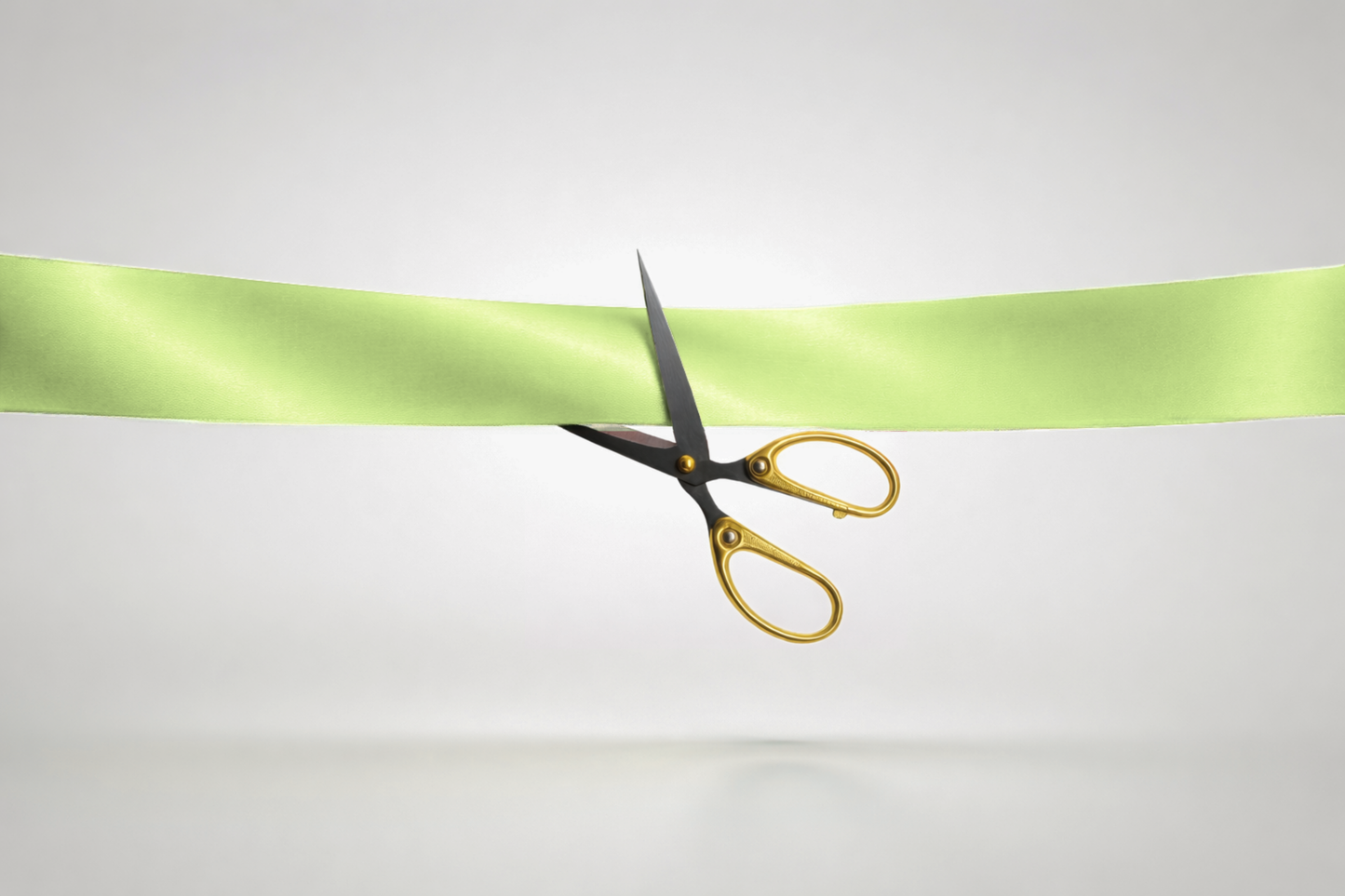 Ruban d'inauguration en satin écologique vert citron sans impression de JM Band®.