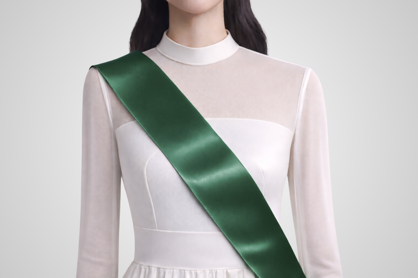 Donkelgréng ëmweltfrëndlech Satin-Schärp ouni Drock vu JM Band®.