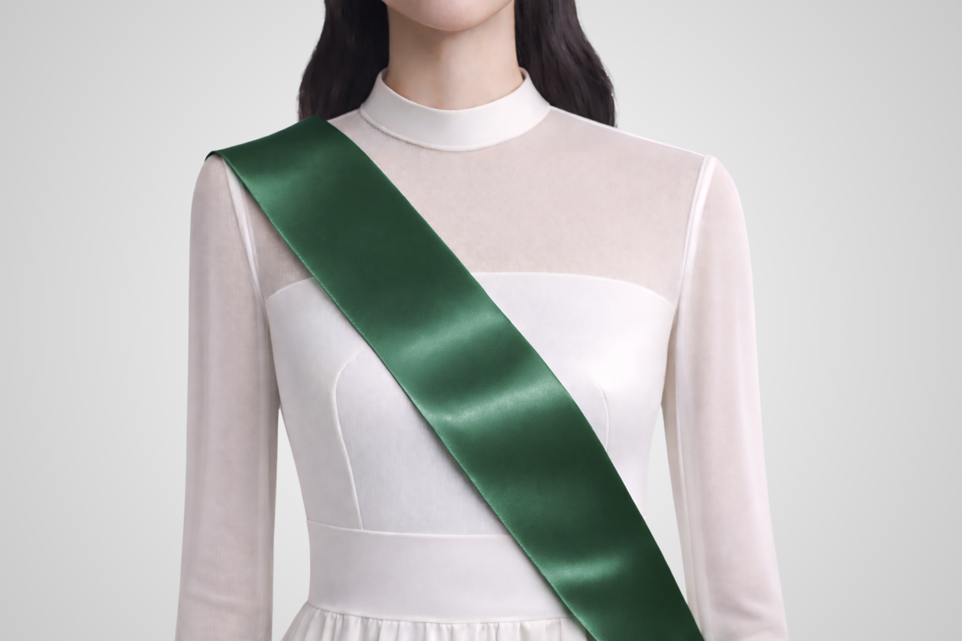 Donkelgréng ëmweltfrëndlech Satin-Schärp ouni Drock vu JM Band®.