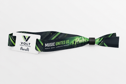 Bracelet RFID en tissu rPET avec impression vert foncé de festival de musique